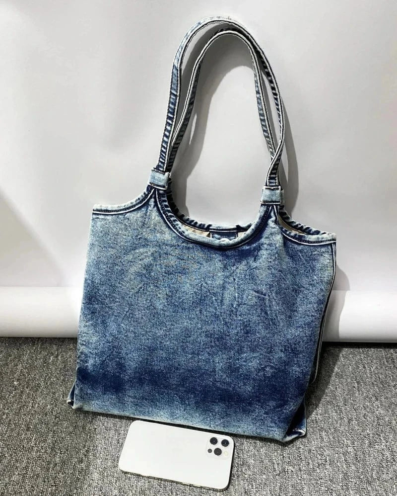 England Style Tote Bags For Women Luxury Designer Handbag And Purses 2024 New In Vintage Denim Washing Process Underarm Shoulder