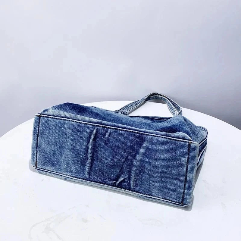 England Style Tote Bags For Women Luxury Designer Handbag And Purses 2024 New In Vintage Denim Washing Process Underarm Shoulder