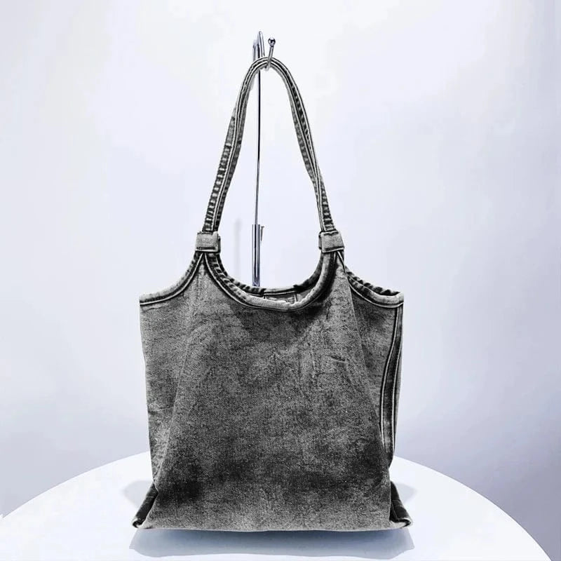England Style Tote Bags For Women Luxury Designer Handbag And Purses 2024 New In Vintage Denim Washing Process Underarm Shoulder