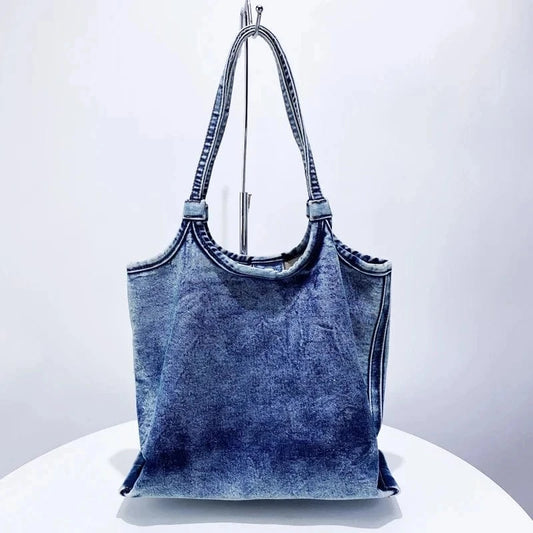 England Style Tote Bags For Women Luxury Designer Handbag And Purses 2024 New In Vintage Denim Washing Process Underarm Shoulder