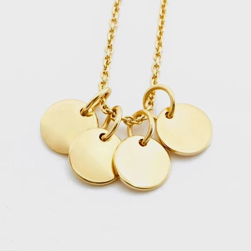 Engraved 1 Disc / Gold - 4 Discs 6MM Custom Initial Necklace  316 Stainless Steel 14k Gold Round Disk Blank Necklace Dainty Coin Chain Jewelry Women