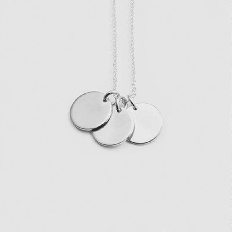 Engraved 1 Disc / Silver - 3 Discs 6MM Custom Initial Necklace  316 Stainless Steel 14k Gold Round Disk Blank Necklace Dainty Coin Chain Jewelry Women