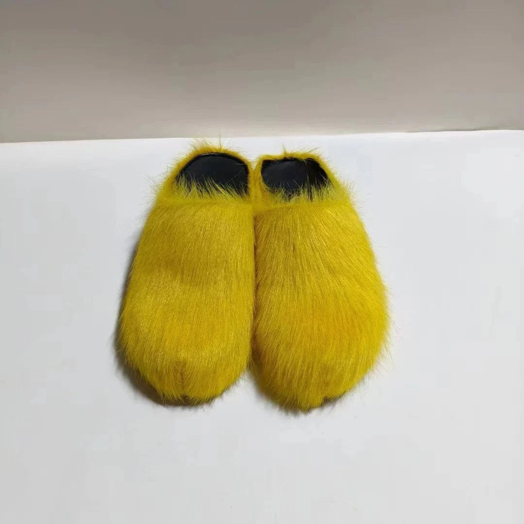 Enmayer Custom colors women genuine leather calf hair flat mules clogs round toe slippers for men