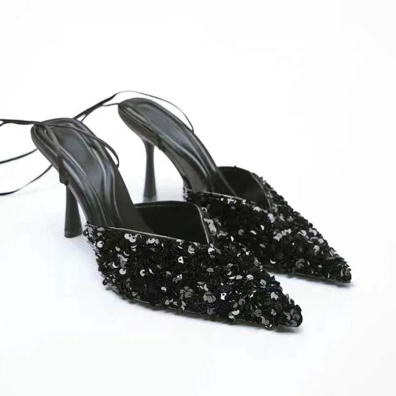 ENMAYER Factory Supply Big Size Available Sequined Cloth Bling Bling Women Dress Shoes