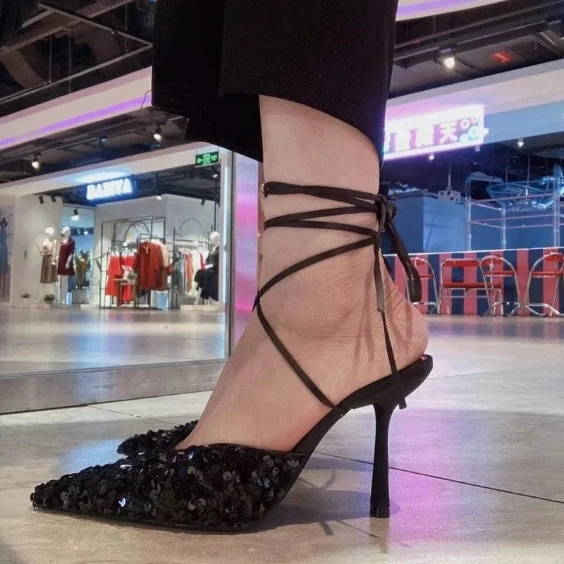 ENMAYER Factory Supply Big Size Available Sequined Cloth Bling Bling Women Dress Shoes