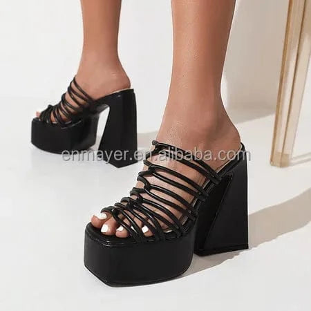 ENMAYER wholesale chunky heel womens slippers sexy square toe large size 46 platform shoes