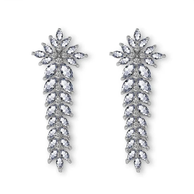 EP002 White RAKOL EP344 luxury crystal earrings leaf evening wedding silver earrings