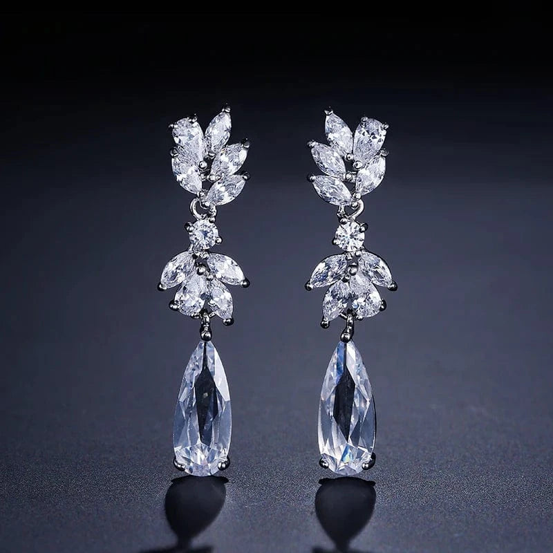 EP050 White RAKOL EP2978 Latest Fashion 925 Sterling Silver Earrings Jewelry Wedding Crystal Drop Earrings Women 18 K Gold Bridal Earrings