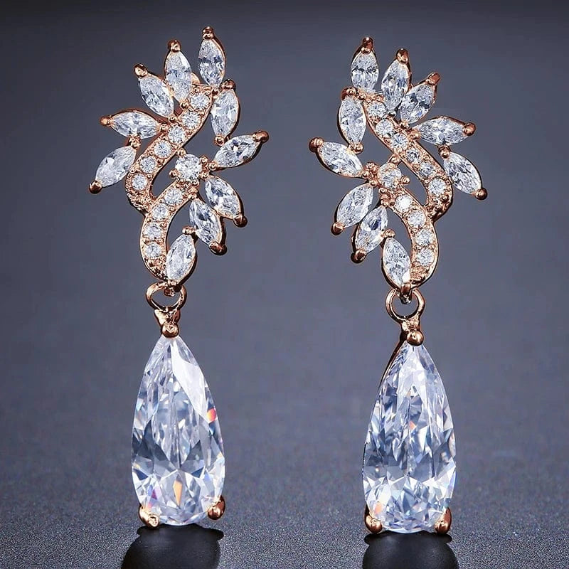 EP078 Rose Gold RAKOL EP2978 Latest Fashion 925 Sterling Silver Earrings Jewelry Wedding Crystal Drop Earrings Women 18 K Gold Bridal Earrings