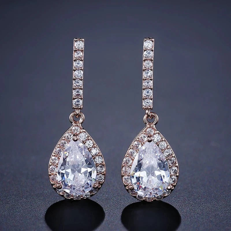 EP086 Rose Gold RAKOL EP2040  luxury women's gold plated diamond drop earrings bridal  earrings jewelry  2022