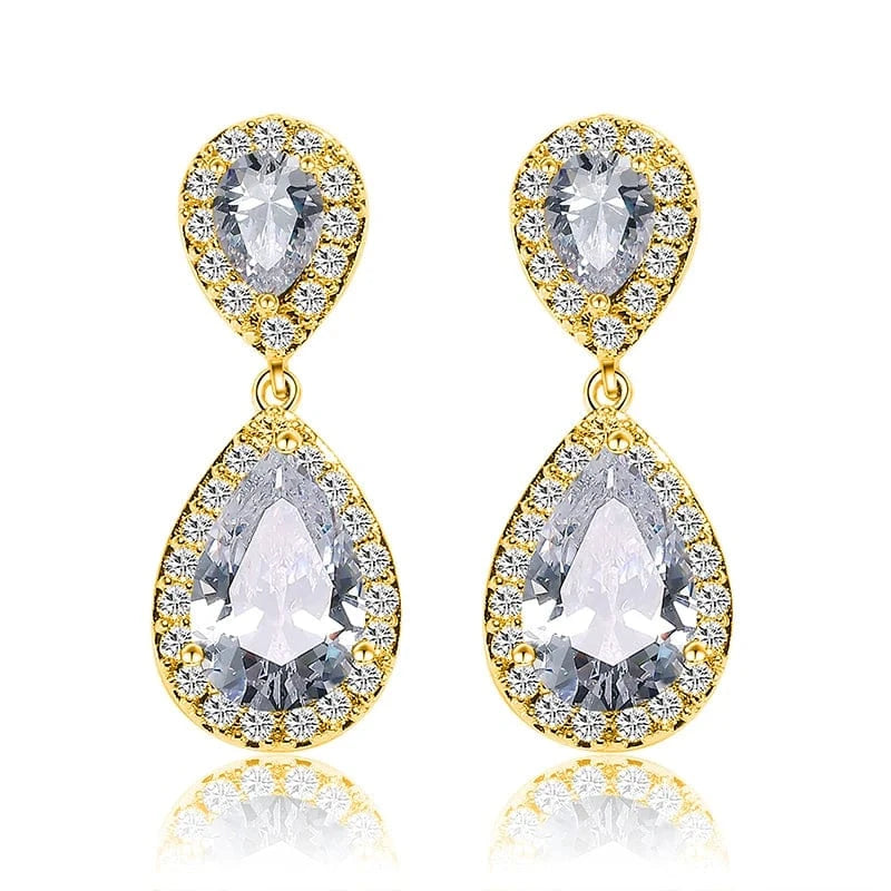 EP091 Gold Clear Stone RAKOL EP091 fine jewelry  gold plated cubic zirconia earrings women  diamond drop  studs earrings jewelry