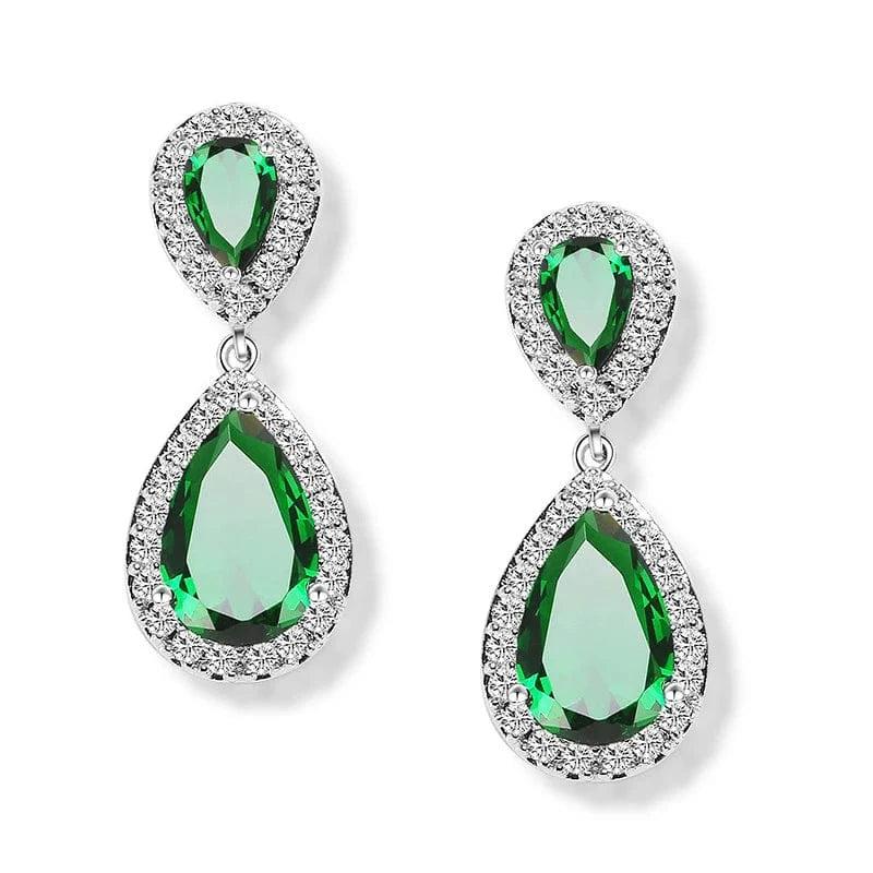 EP091 White Green Stone RAKOL EP2040  luxury women's gold plated diamond drop earrings bridal  earrings jewelry  2022