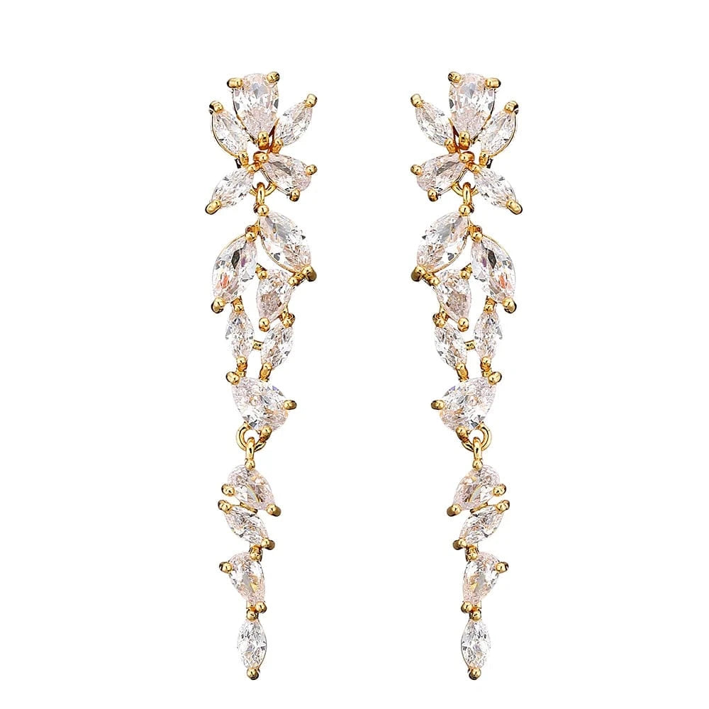 EP1032 Gold RAKOL EP2232   luxury  long drop 18K gold plated  cubic zirconia earrings jewelry for women 2022