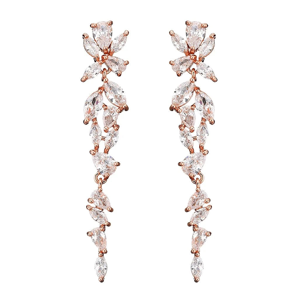 EP1032 Rose Gold RAKOL EP2232   luxury  long drop 18K gold plated  cubic zirconia earrings jewelry for women 2022