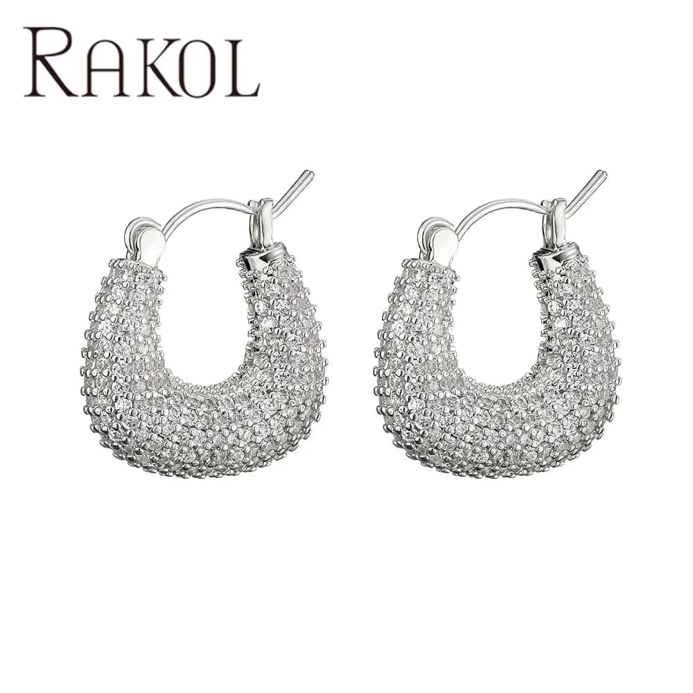 EP1043 White RAKOL  EP1043  Luxury Zirconia Earrings 18k Gold Pvd Plated Gold Sparkling Party  Hoop Earrings Fast &a