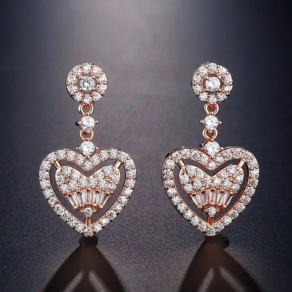 EP1050 Rose Gold RAKOL EP2944 fine designer heart shaped channel earrings women  fashion geometric zirconia studs  earrings 2022