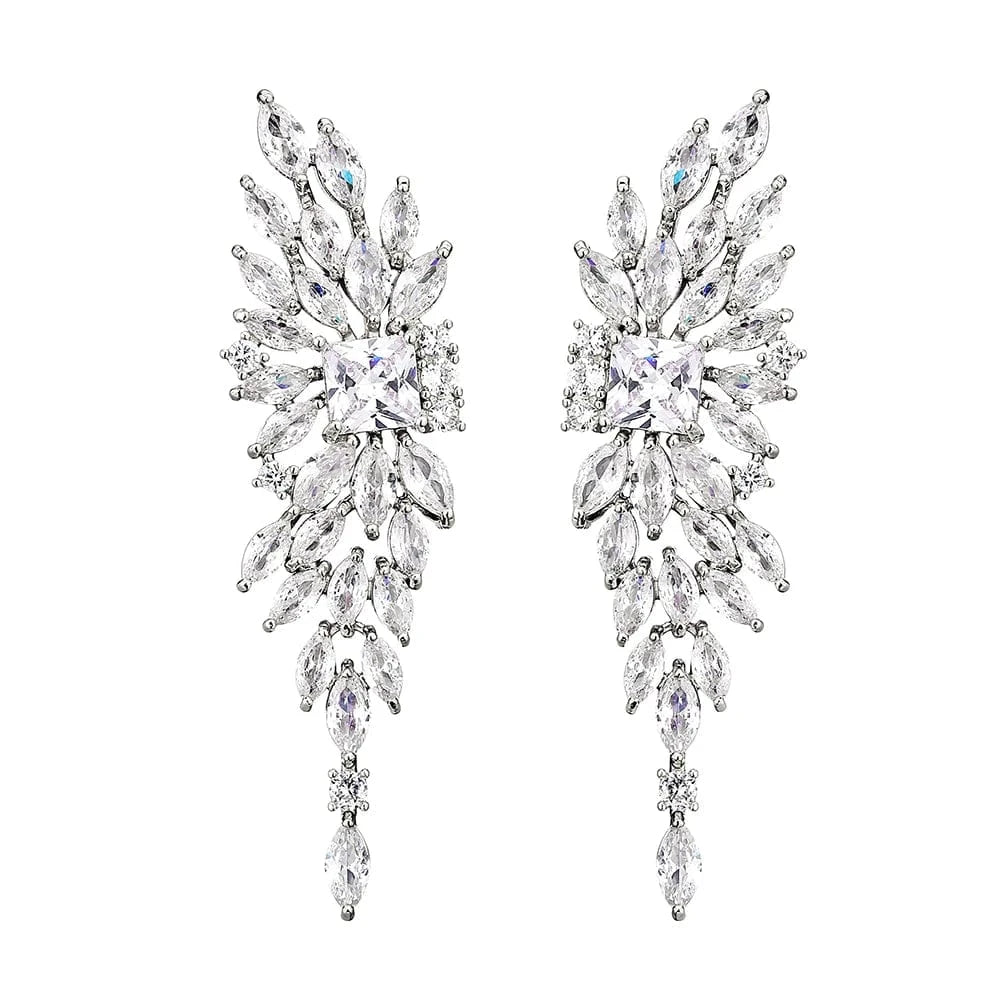 EP1064 White RAKOL EP344 luxury crystal earrings leaf evening wedding silver earrings