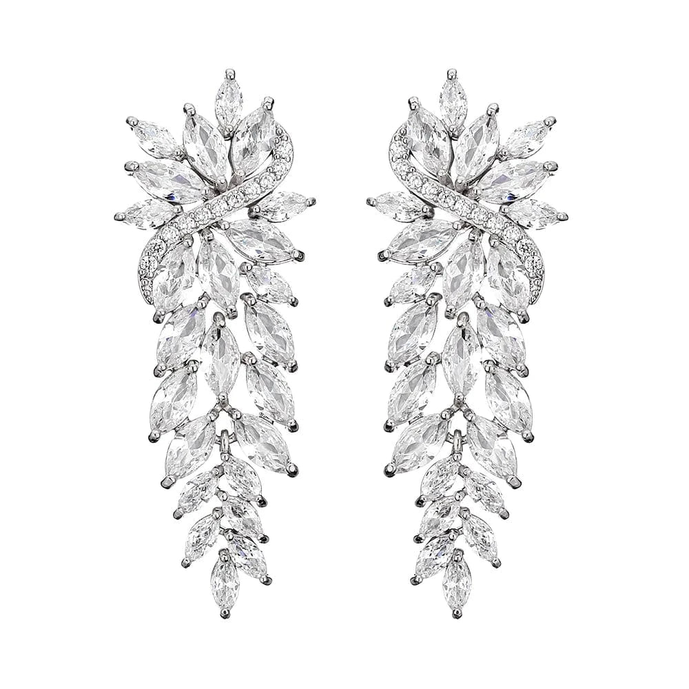 EP1072 White gold RAKOL EP2981 luxury women's gold plated long statement bridal earrings  zirconia  big earrings women