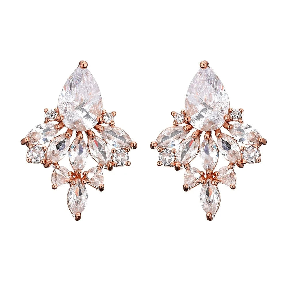 EP1081 Rose Gold RAKOL EP480 fancy gold plated geometric small studs earrings cubic zirconia earrings jewelry women