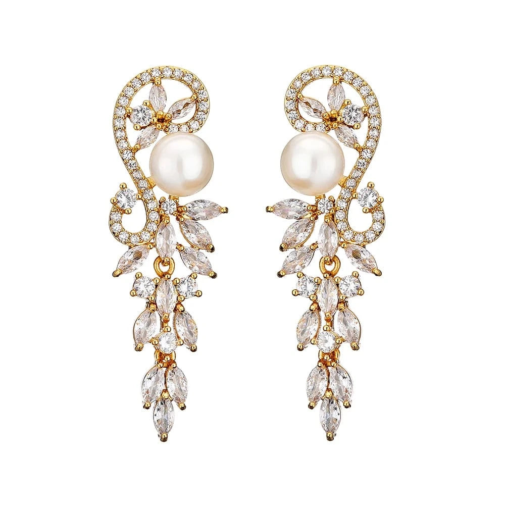EP1114 Gold RAKOL EP344 luxury crystal earrings leaf evening wedding silver earrings