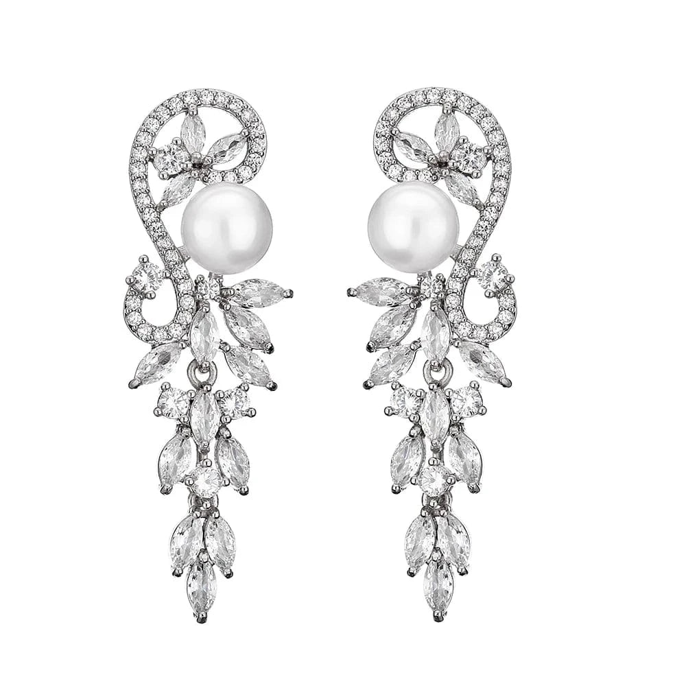 EP1114  White RAKOL EP344 luxury crystal earrings leaf evening wedding silver earrings