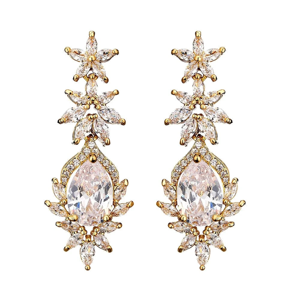 EP1132 Gold fine design exquisite cubic zirconia bridal statement long drop earrings  women gold plated diamond earrings jewelry