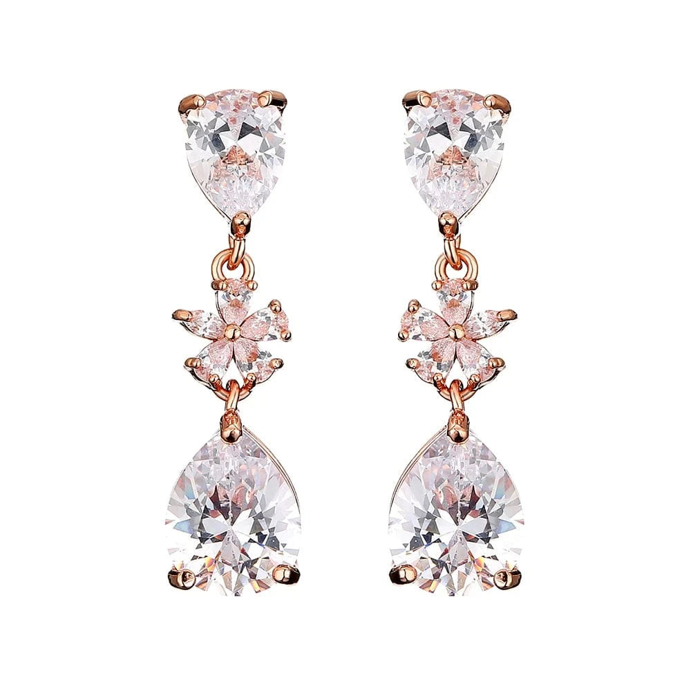 EP1144 Rose Gold RAKOL EP2971 Luxury women 18K gold plated drop cubic zirconia earrings fine jewelry zircon diamond earrings women
