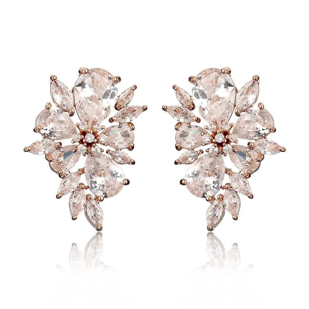 EP1182 Rose Gold RAKOL EP480 fancy gold plated geometric small studs earrings cubic zirconia earrings jewelry women