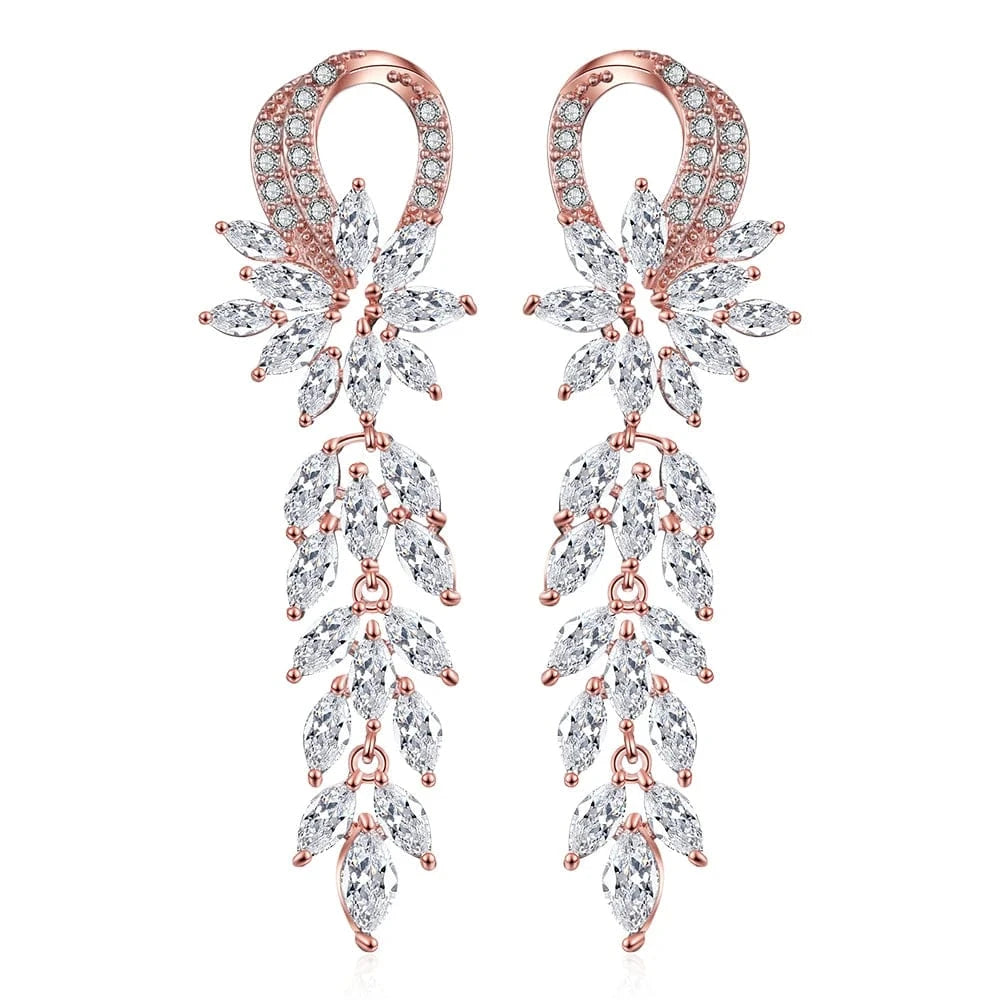 EP162 Rose Gold RAKOL EP344 luxury crystal earrings leaf evening wedding silver earrings