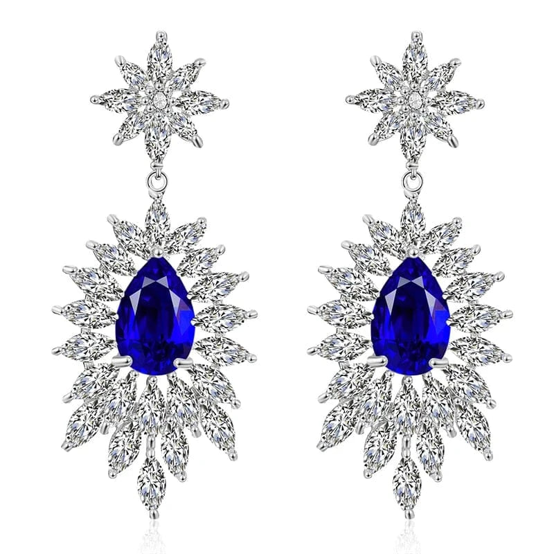 EP2099 Blue fine design exquisite cubic zirconia bridal statement long drop earrings  women gold plated diamond earrings jewelry