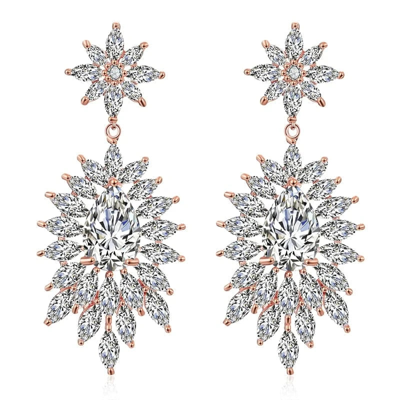 EP2099 Rose Gold fine design exquisite cubic zirconia bridal statement long drop earrings  women gold plated diamond earrings jewelry