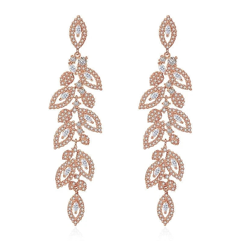 EP2144 Rose Gold RAKOL EP2232   luxury  long drop 18K gold plated  cubic zirconia earrings jewelry for women 2022