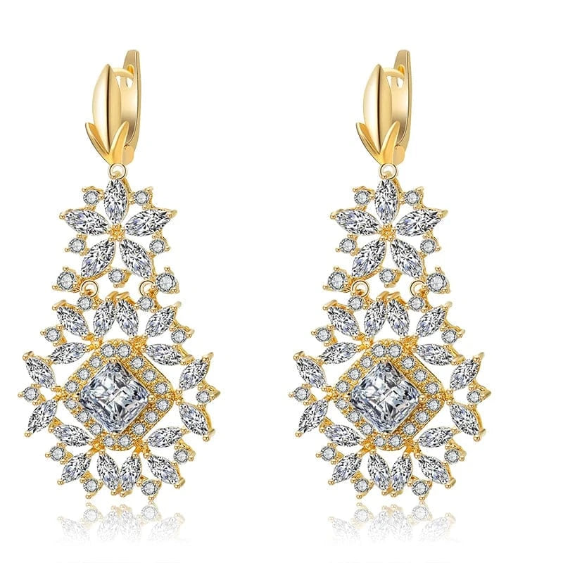 EP2158 Gold RAKOL EP344 luxury crystal earrings leaf evening wedding silver earrings