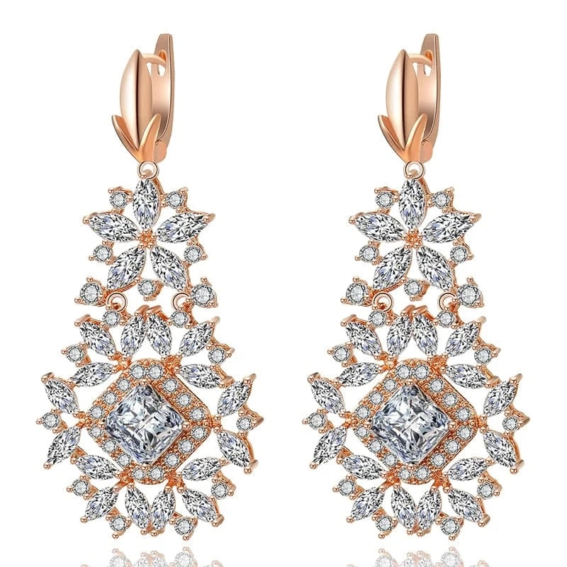 EP2158 Rose Gold RAKOL EP344 luxury crystal earrings leaf evening wedding silver earrings