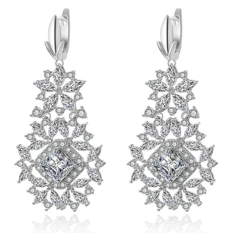 EP2158  White RAKOL EP344 luxury crystal earrings leaf evening wedding silver earrings