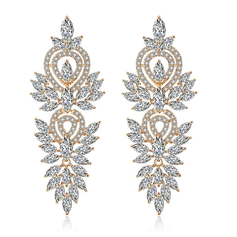 EP2181 Gold fine design exquisite cubic zirconia bridal statement long drop earrings  women gold plated diamond earrings jewelry