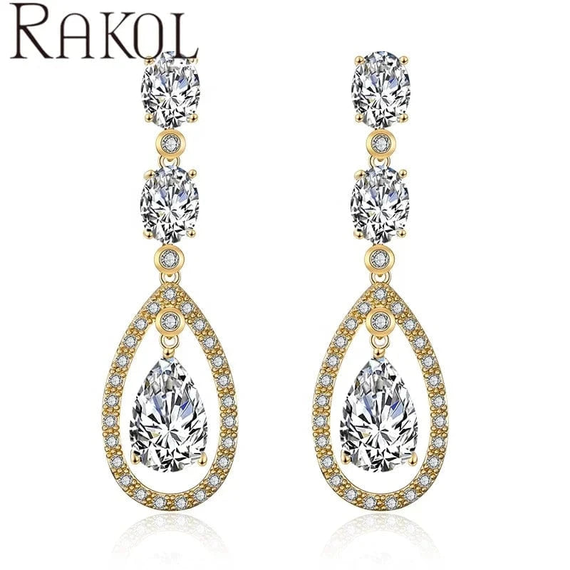 EP2197 Rose Gold RAKOL EP2197 Drop Shaped Simple Generous Gold Plated Large Earrings  Couple Dating Free Shipping Earrings
