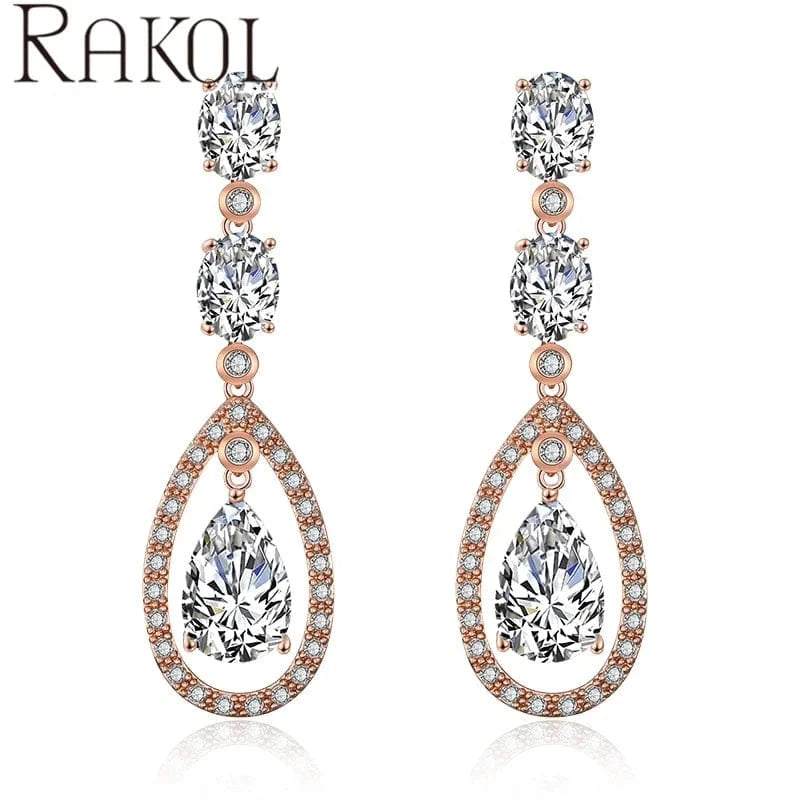EP2197 Rose Gold RAKOL EP2197 Drop Shaped Simple Generous Gold Plated Large Earrings  Couple Dating Free Shipping Earrings
