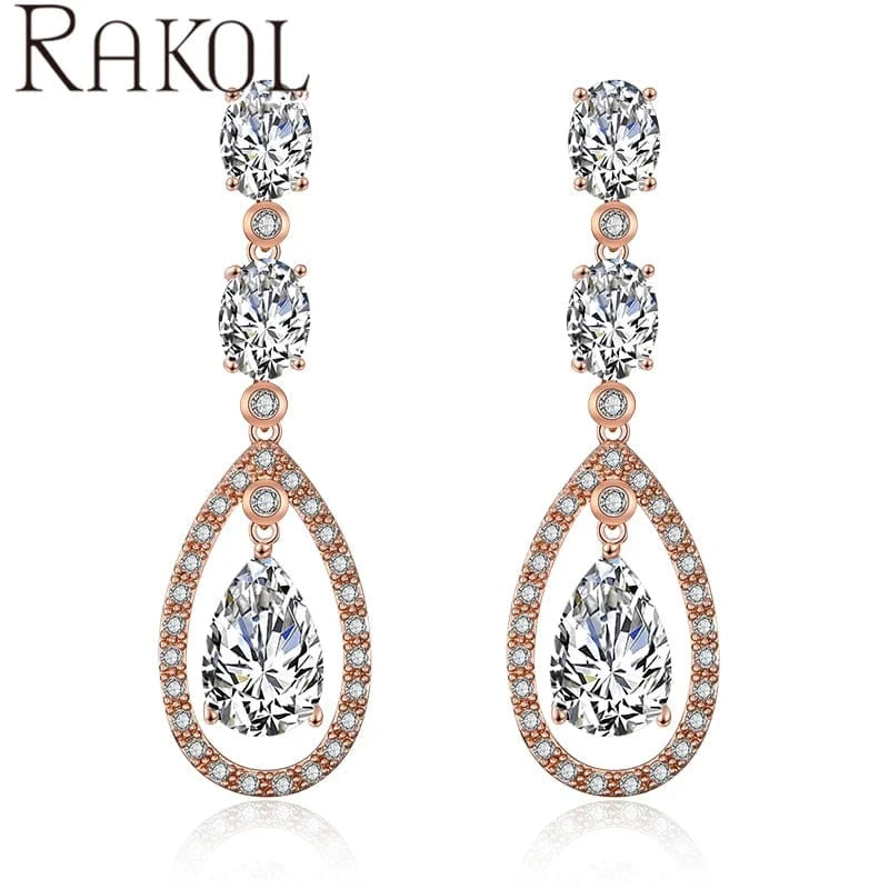 EP2197 Rose Gold RAKOL EP2197 Drop Shaped Simple Generous Gold Plated Large Earrings  Couple Dating Free Shipping Earrings