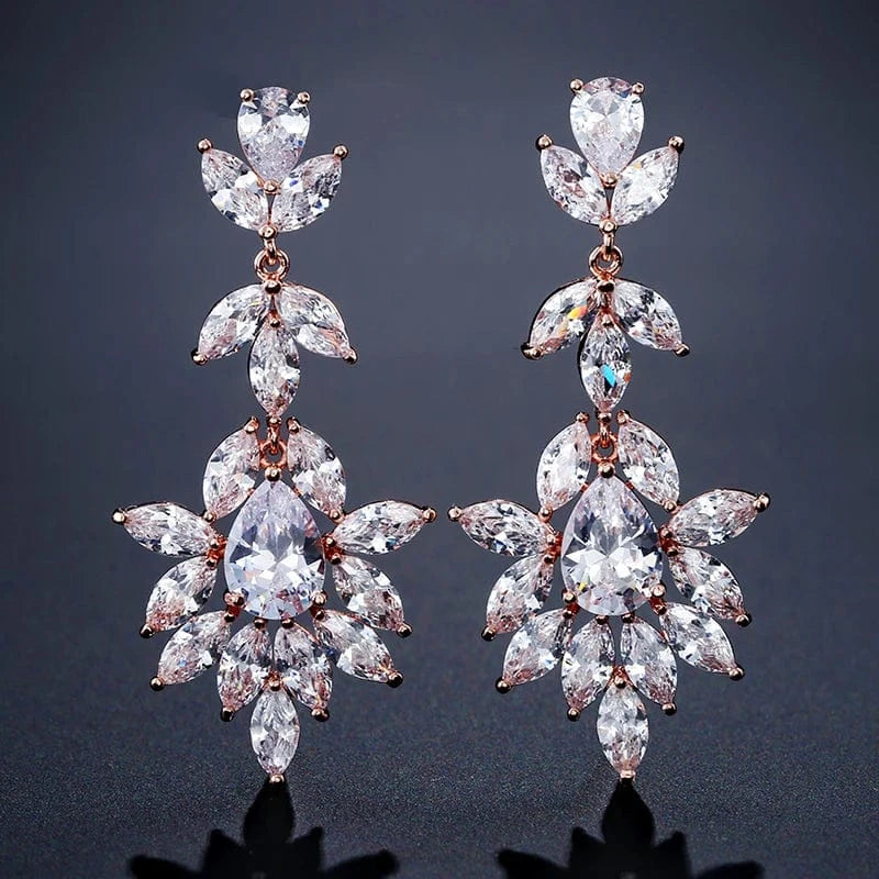 EP2205 Rose Gold fine design exquisite cubic zirconia bridal statement long drop earrings  women gold plated diamond earrings jewelry