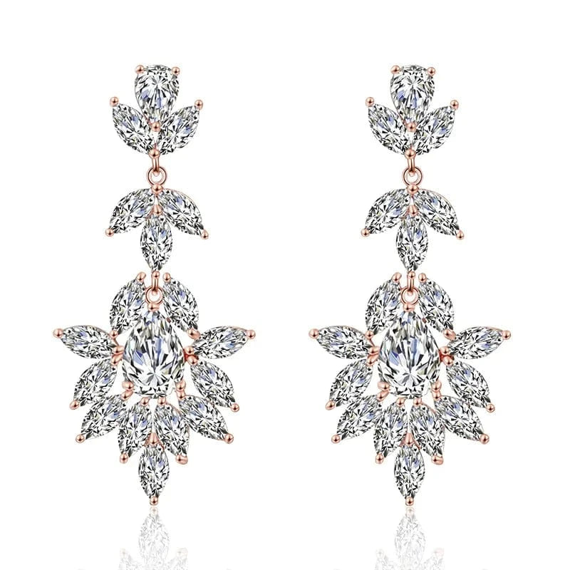 EP2205 Rose Gold RAKOL EP344 luxury crystal earrings leaf evening wedding silver earrings