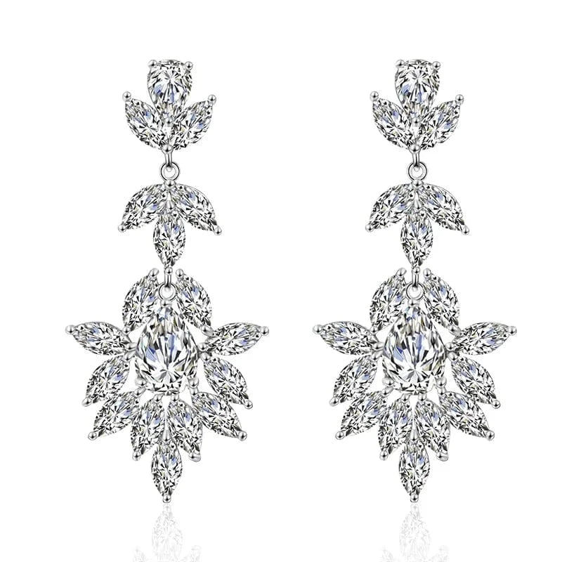 EP2205  White RAKOL EP344 luxury crystal earrings leaf evening wedding silver earrings