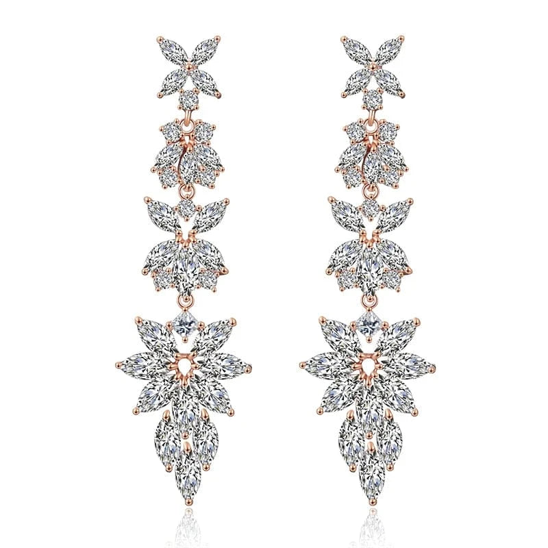 EP2219 Rose Gold RAKOL EP2232   luxury  long drop 18K gold plated  cubic zirconia earrings jewelry for women 2022