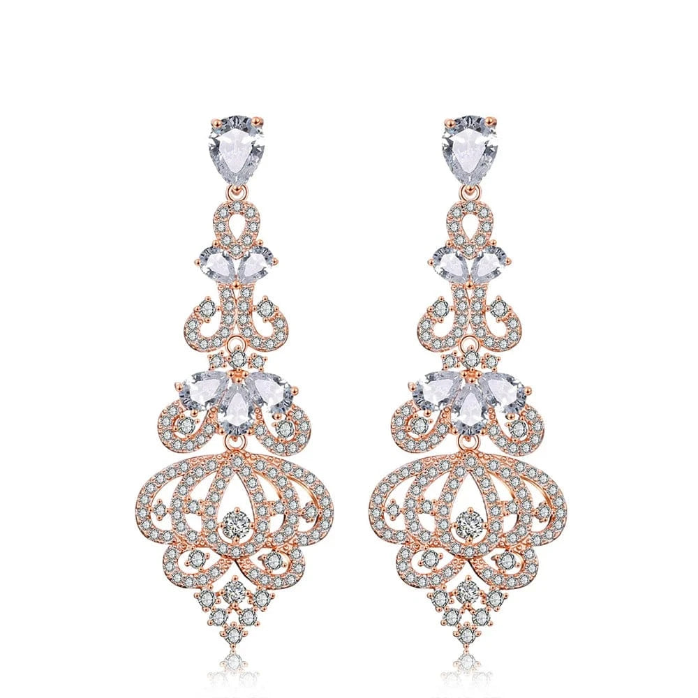 EP2220 Rose Gold RAKOL EP344 luxury crystal earrings leaf evening wedding silver earrings