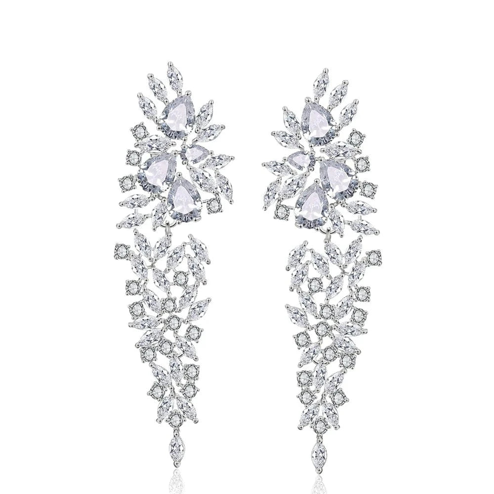 EP2262 White RAKOL EP344 luxury crystal earrings leaf evening wedding silver earrings