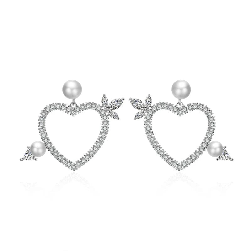 EP2265 White RAKOL EP2944 fine designer heart shaped channel earrings women  fashion geometric zirconia studs  earrings 2022