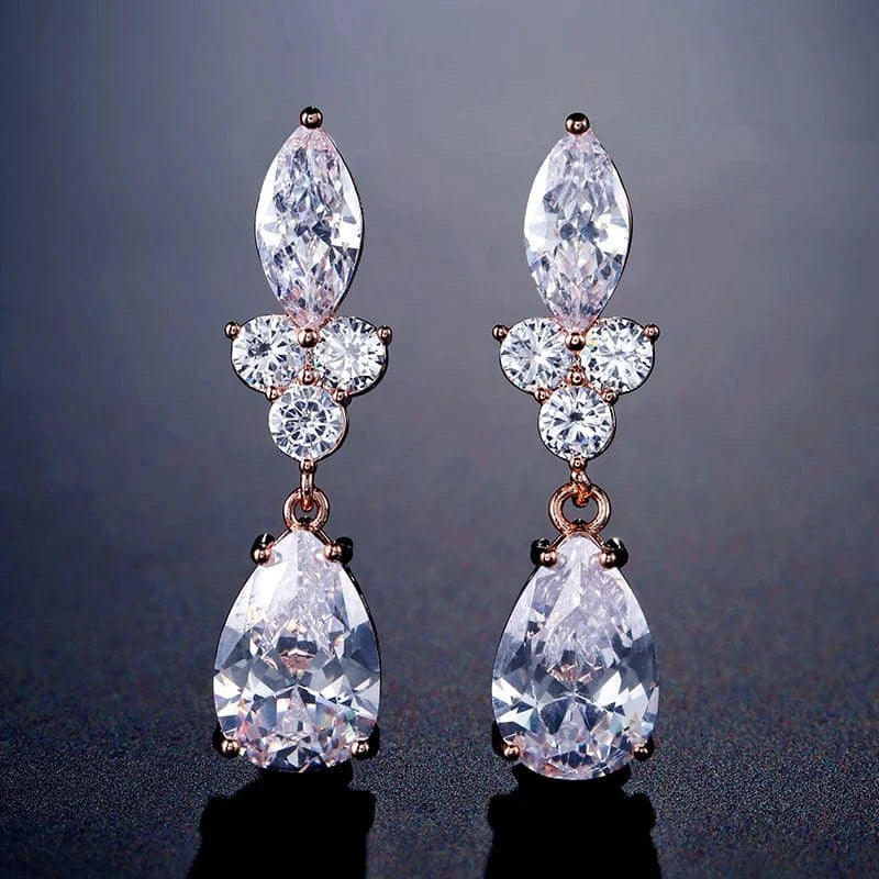 EP2318 Rose Gold RAKOL EP2218 Latest Design Of Cubic Zirconia Earrings Wholesale Women's Silver Bridal Diamond Earrings EP2218