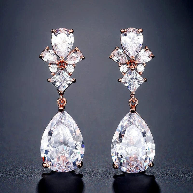 EP2325 Rose Gold RAKOL EP2218 Latest Design Of Cubic Zirconia Earrings Wholesale Women's Silver Bridal Diamond Earrings EP2218