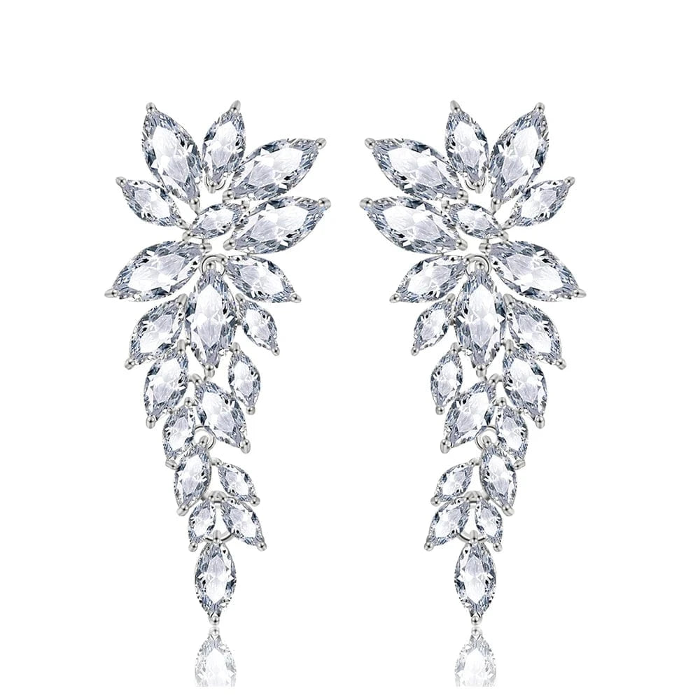 EP2329 White RAKOL EP344 luxury crystal earrings leaf evening wedding silver earrings