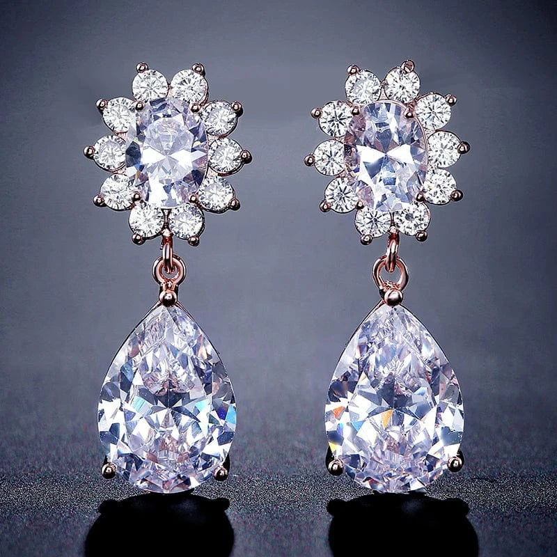 EP2342 Rose Gold RAKOL EP2218 Latest Design Of Cubic Zirconia Earrings Wholesale Women's Silver Bridal Diamond Earrings EP2218